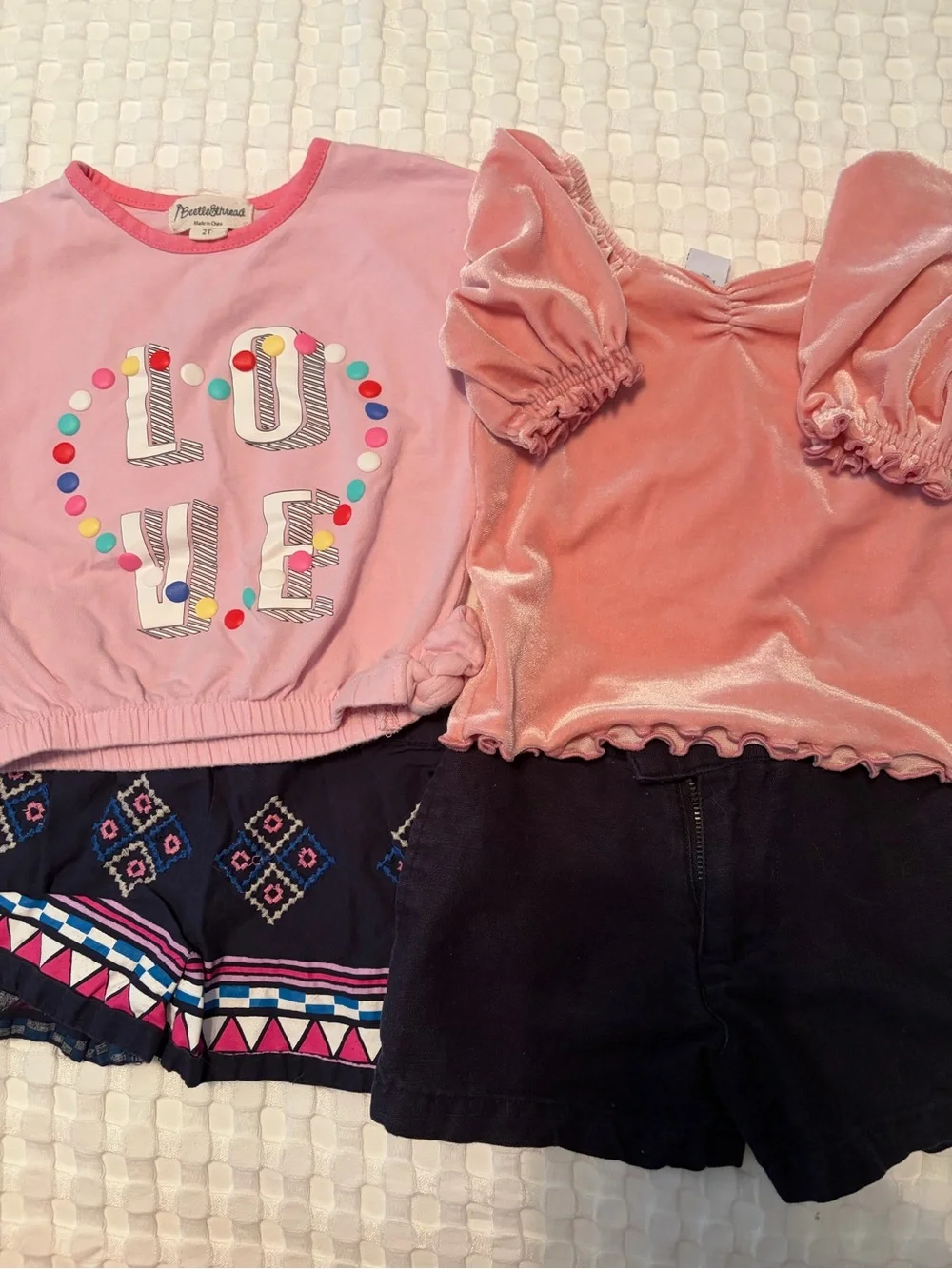 The Children's Place Pink 'LOVE' Graphic Top and Velvet Puff Sleeve Pink Top